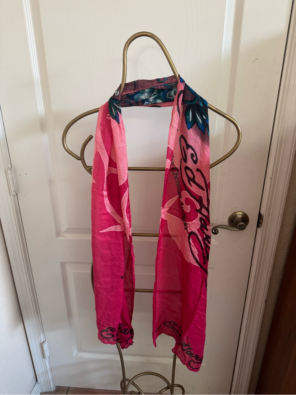 Ed Hardy Vibrant Pink Scarf with Skull Design
